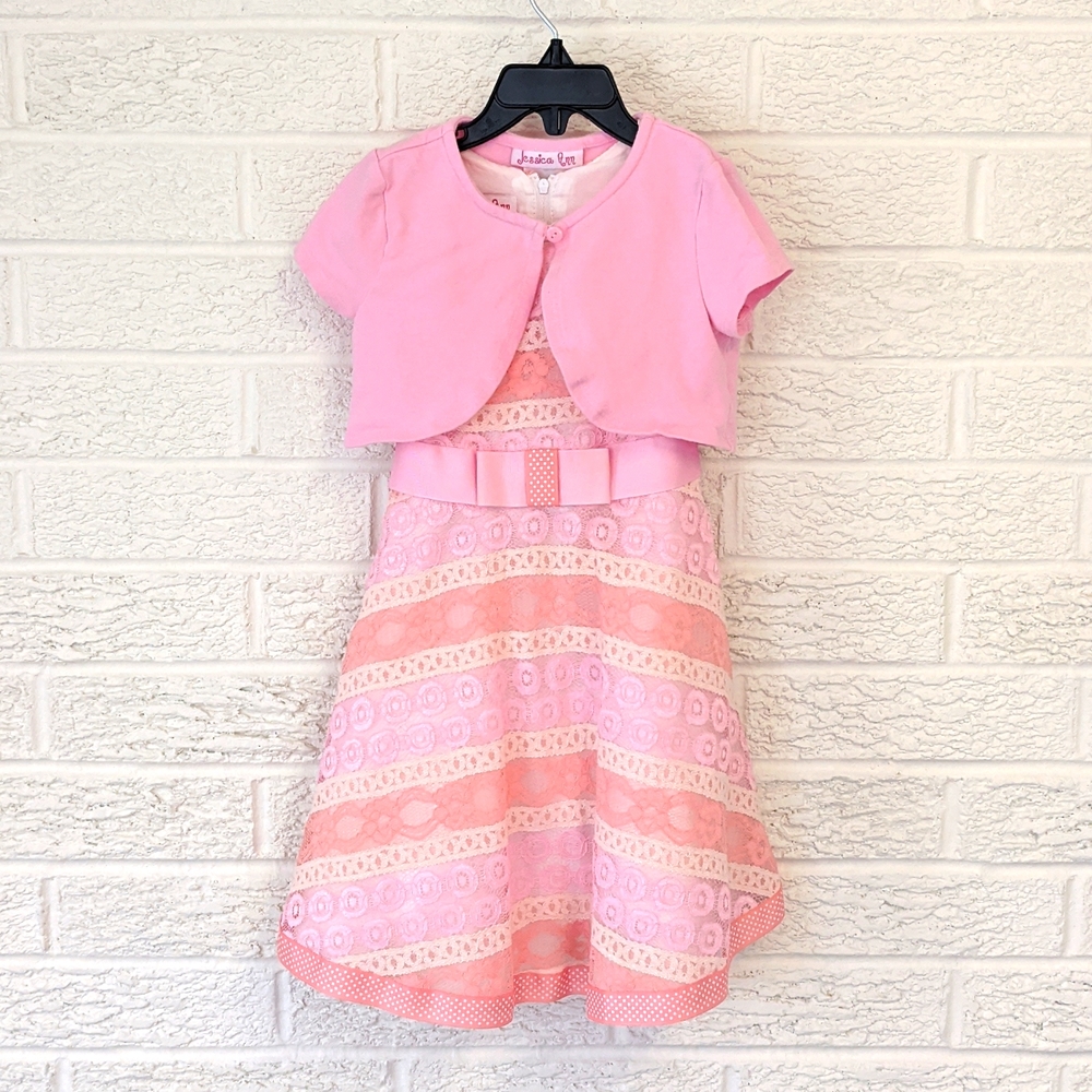 Girls pink dress with removable shawl